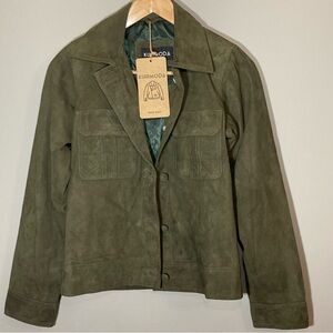 Kuirmoda Suede Leather Forest Green Women's Utility Jacket Sz S Soft
